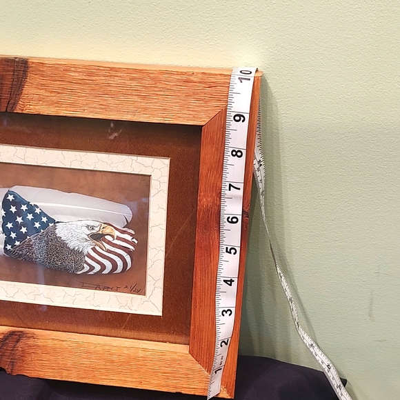 Framed art with Eagle, feathers, and American flag - Picture 3 of 6